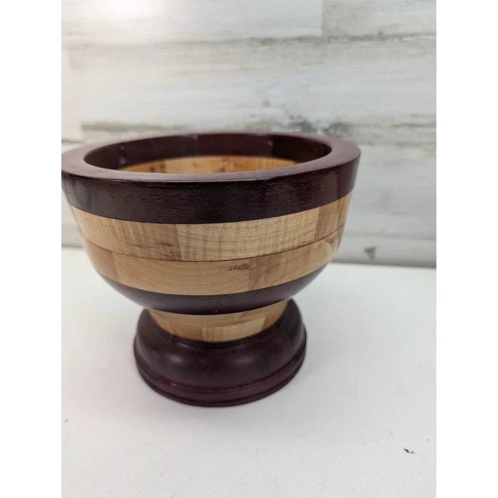 Handmade Segmented Wood Pedestal Bowl Maple Purpleheart 7.5